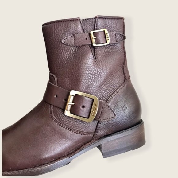 Frye Vicky Belt Buckle Leather Combat Ankle Boot - Picture 9 of 13